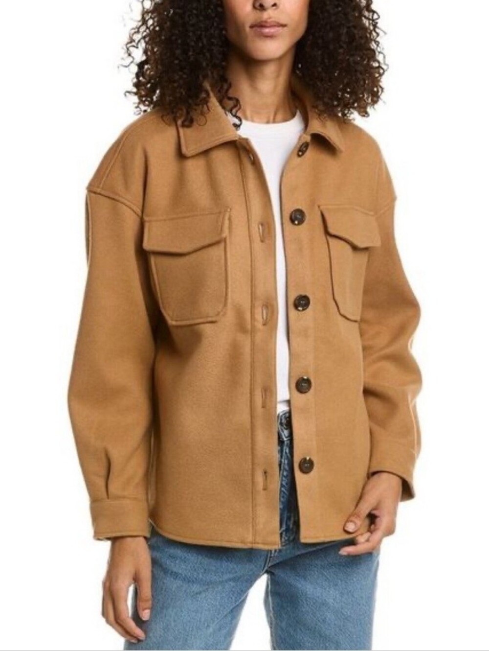 AVEC LES FILLES Anthropologie Felted Shirt Shacket Jacket Cognac Women's XS - Picture 7 of 9
